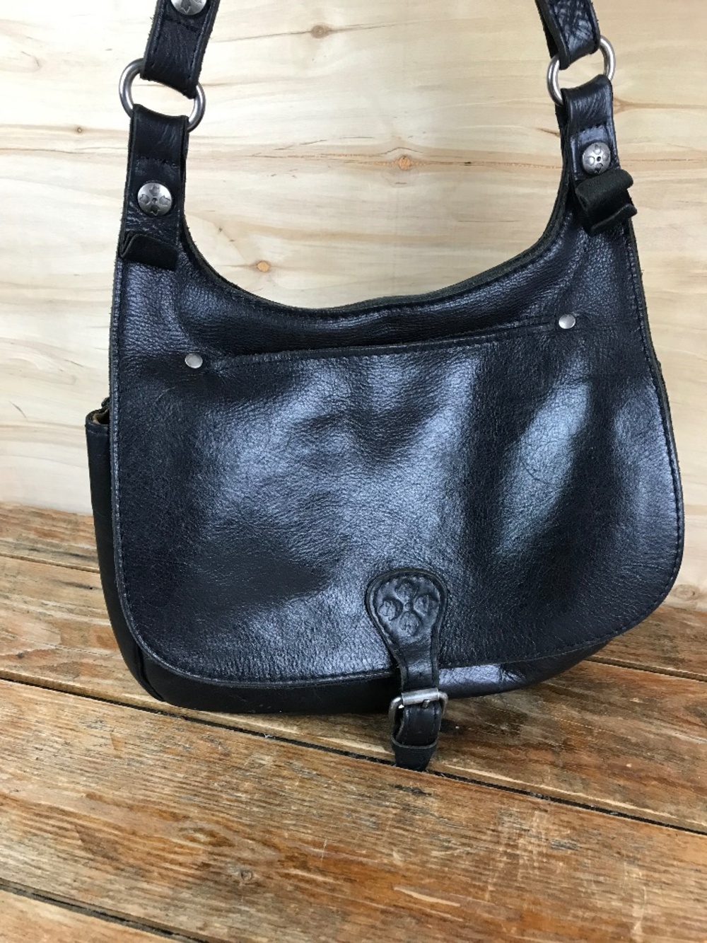 PATRICIA NASH Heritage London Black Leather Vintage Saddlebag Purse